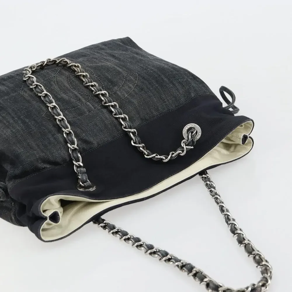 Chanel CC Logo Chain Shoulder Bag Black Canvas